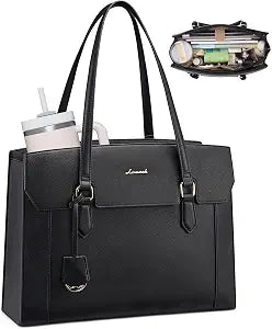 LOVEVOOK Laptop Tote Bag for Women,Computer Work Bag With Large Cup Holder,15.6 Inch Waterproof PU Leather Purse Briefcase for Teacher