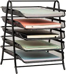 Mind Reader 5-Tier Paper Tray Organizer, Vertical Desktop File Storage Rack, Office, Metal Mesh, Black