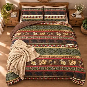 Rugs 4 Less Western Brown Quilt Set with Grizzly Bears and Pinecone Prints, Queen (3 Piece - Quilt and 2 Pillow Shams), 100% Polyester, Microfiber, Machine Washable