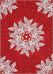 GarveeHome Christmas Snowflake Area Rug,5x7 Washable Rugs for Living Room,Bedroom Large Throw Rugs Non Slip&Non-Shedding,Soft Low Pile Floor Carpet for Kitchen Dining Room Office Decor Red