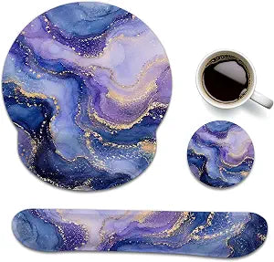Blue Marble Keyboard Wrist Rest and Mouse Pad Set with Matching Coaster