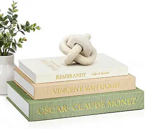 JARLINK Aesthetic Decorative Books, Set of 3 Linen Faux Book Boxes, Sage
