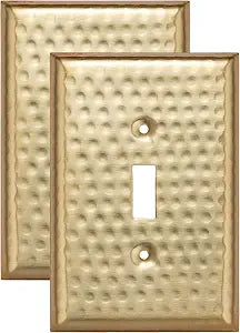 Monarch Abode Single Toggle Light Switch Cover Plate 1-Gang Brushed Gold Outlet Covers, Hand Hammered Decorative Outlet Cover Wall Plates, Light Switch Plate Covers for Electric Outlets, Pack of 2
