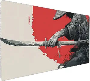 Japanese Samurai Sword Gaming Mouse Pad, XL Desk Mat, Non-Slip Rubber Base, Waterproof with Stitched Edges, 35.4 x 15.7 Inch