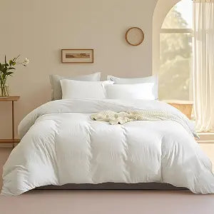 Twin Size Solid White Modern Duvet Cover- 3 Pieces Soft Breathable Washed Microfiber Bedding Set, 1 Minimalist Design White Comforter Cover with 2 Pillowcases for Kid Boys Girls
