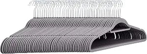 Amazon Basics Space Saving Heavy Duty Non-Slip Velvet Suit Hangers with Horizontal Tie Bar, Sturdy for Clothes Organization and Storage, Dark Gray, 50-Pack