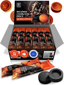Incense Charcoal Discs 100 pcs Quick Light Charcoal Tablets for Incense Burning 33mm Self Lighting Coal Discs to Burn Resin, Frankincense, Copal, Bakhoor M. ROSENFELD