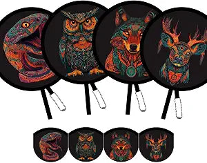 4 Pack Animal Foldable Hand Fans Pocket-Sized Round Fans for Men & Women, Portable Cooling Fan for Travel, Concerts, Graduation, Indoor & Outdoor Use (Black)