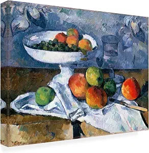 Wrapped Canvas Wall Art - Paul Cezanne 'Still Life With Fruit Dish' Wall Art for Living Room, Bedroom, or Office Dcor - 18x24