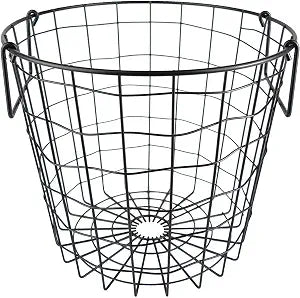 DII Metal Wire Utility Storage Bin, Small Round, 12x12x10", Black