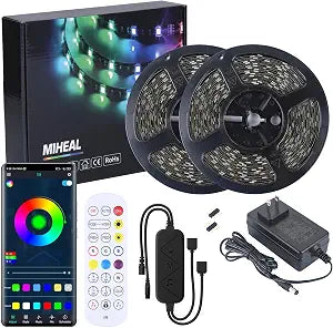 MIHEAL Led Strip Lights Kit 65.6ft 5050 SMD RGB Flexible LED Tape Lights with UL Power Supply IR Remote Controller for Under Cabinet Lighting Bedroom, Living Room