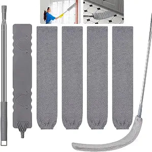 Retractable Gap Dust Cleaner, Extendable Gap Duster with 4 Microfiber Dusting Cloths Long, Under Appliances Cleaning Tools with Extendable Pole,Under Refrigerator, Furniture, High Ceiling