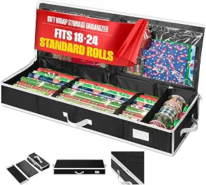 Handy Laundry Gift Wrap Storage Organizer, Easily organize Wrapping Paper, Ribbons, Bows, Scissors, Fits 18-24 Standard Rolls, Keeps Gift Supplies in Perfect Condition & Ready for Next Season, (Black)