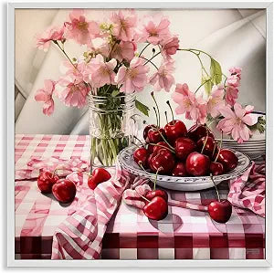 Summer Cherries and Florals, 17 x 17 Inch Framed Gicle Print
