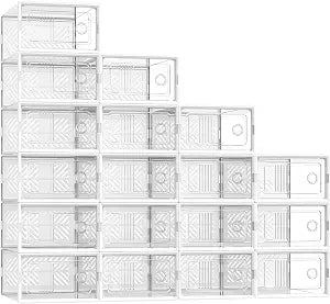 SONGMICS Stackable Shoe Boxes, Foldable, Ventilated Clear, Set of 18