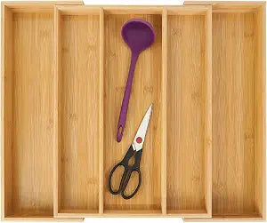 Utoplike Bamboo Expandable Kitchen Drawer Organizer Silverware Utensil Tray
