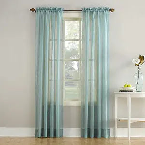 No. 918 Erica Crushed Sheer Voile Rod Pocket Curtain Panel, 51" x 95", Mineral Blue
