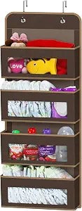 Simple Houseware 4 Clear Window Pocket Over Door Hanging Organizer, Brown