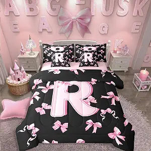 Erosebridal Initial Letter R Queen Comforter Girl Cute Bow Bed in a Bag