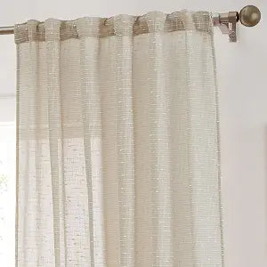 HLC.ME Emily Faux Linen Semi Sheer Light Filtering Transparent Back Tab Pocket Lightweight Window Curtains Drapery Panels for Bedroom, Dining Room & Living Room, 2 Panels (52 x 84 Inch, Beige)