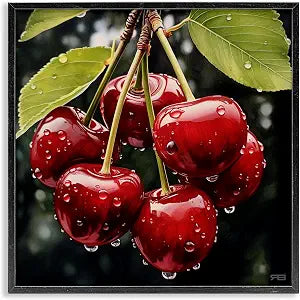 Cherries with Water Droplets Fruit, 12 x 12 Inch Framed Gicle Print