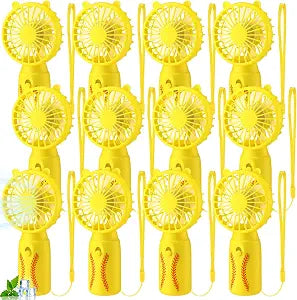 Glooglitter 12 Pcs Mini Handheld Fans, Battery Operated, Yellow Softball