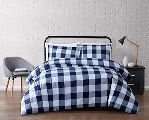 TRULY SOFT Everyday Buffalo Plaid Navy Blue Polyester 3-Piece Full/Queen Duvet Set, Plaid Themed, for Men and Women, Oeko-TEX Certified Confidence