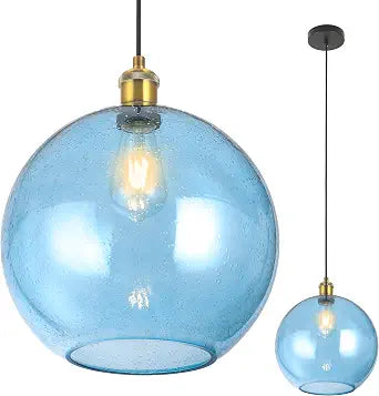 Blue Glass Pendant Lights Kitchen Island Globe Pendant Light Fixtures Modern Pendant Lighting for Kitchen Island Bedroom Living Dining Room Light Fixture 9.8In, 1-Pack
