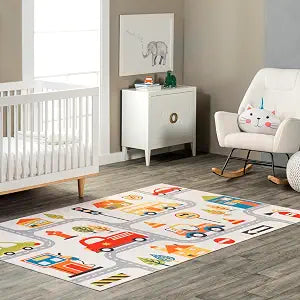 nuLOOM 3' x 5' Machine Washable Stain-Resistant Area Rug with Non Slip Backing, Low Profile for Living Room, Bedroom, and Dining Room, Carmina White Multicolor