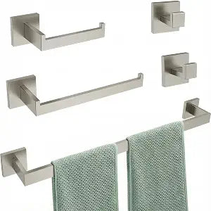 5-Piece Bathroom Hardware Set, 23.6 in Towel Bar, Brushed Nickel