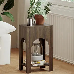 Veegle Arched Side Table, Small End Table with Storage Shelf, Small Coffee Tables for Living Room Bedroom (Walnut Brown)