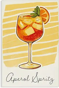 Aperol Spritz Yellow Stripes, 16 x 24 Inch Canvas Wall Art