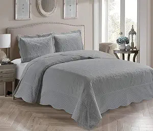 Home Collection 3 Piece Over Size Embossed Solid Color Coverlet Bedspread New # Veronica (Grey, King/California King)