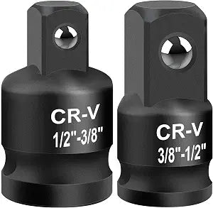 2PCS Impact Socket Adapter and Reducer Set, 1/2" to 3/8" & 3/8" to 1/2" Inch Square Drive Wrench Adapter, CR-MO Steel, for Drill, Breaker Bar, Ratchet Drive, Christmas Stocking Stuffers for Adults
