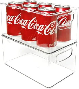 Youngever 2 Pack Stackable Plastic Storage Organizer Container Bin, Stackable Storage Bins with Handler for Refrigerator, Pantry (10" x 6" x 5")