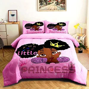 Cute Black Girl Comforter Set Twin,Black Girl Magic Bedding Set,African American Comforter Set,Afro Melanin Bed Set Princess Bedroom Decor