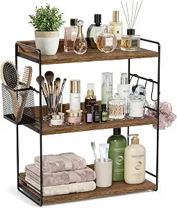 3-Tier Bathroom Counter Organizer with Basket, Brown