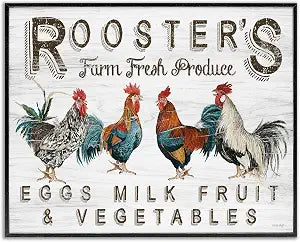 Rustic Roosters Farm Fresh Produce, 16 x 20 Inch Framed Gicle Print