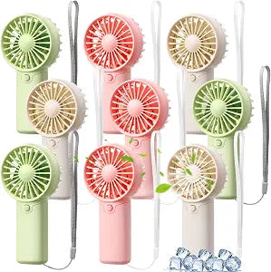 Rossesay 12 Pcs Small Handheld Fan Bulk, Green, Pink, White