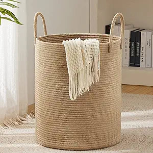 YOUDENOVA Jute Rope Laundry Hamper Basket, 58L Blanket Basket for Nursery