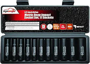 EPAuto 1/2-Inch Drive Metric Deep Impact Socket Set, 6 Points, 11 Sockets