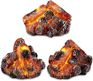 Glooglitter 3 Pcs Flameless LED Fireplace Lights, 3D Fake Fireplace