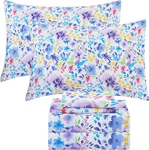 Viviland Floral 100% Cotton Sheets Full, Multicolor Flower Printed