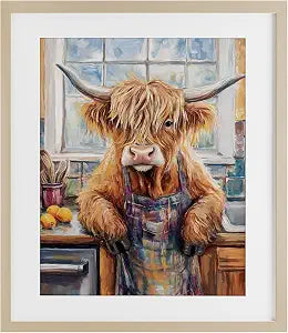 Kitchen Time Chef Cow Farmhouse, 13 x 16 Inch Framed Print Under Glass