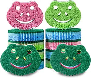 12 Pack Scrub Sponge,Bulk Sponges,Dual-Sided Multi-Functional Premium Cleaning Sponges,Dishwashing Sponge for Heavy Duty Scouring Pads,Bathroom,Dish,Furniture,Kitchen(Frog Shape)