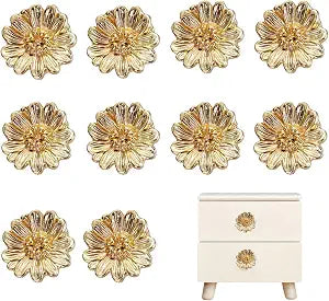 10 Pcs Gold Cabinet Knobs,Zinc Alloy Flower Shape Drawer Knobs,Cabinet Hardware,for Drawer Bathroom Closet Wardrobe Dresser Cabinet (Flower)