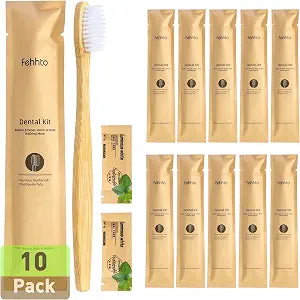 10 Pack Bamboo Toothbrushes Kit, Disposable Travel Toothbrushes with Toothpaste (6g), Individually Wrapped Guest Dental Kit for Hotel Amenities, Airbnb Hosts, Travel & Camping