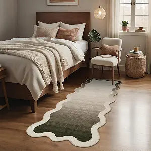 GarveeHome Scalloped Washable Kitchen Rugs, 2x6 Indoor Modern Non Slip Hallway Runners, Ultra Soft Thin Ombre Throw Carpet for Bedroom Laundry Bathroom, Stain Resistant Floor Cover for Office, Brown