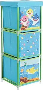 Idea Nuova Nickelodeon Baby Shark 3 Tier Fabric Storage Organizer with 3 Cubes and Removable Lid