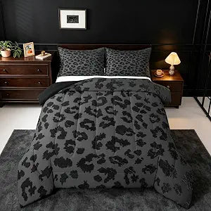 Feelyou Leopard Print Comforter Set Twin Size Wild Animal Skin Super Soft Women Bedding Set for Adults Teens Grey Black African Cheetah Wildlife Quilt Duvet Retro Noble Bedroom Decor 1 Pillowcase